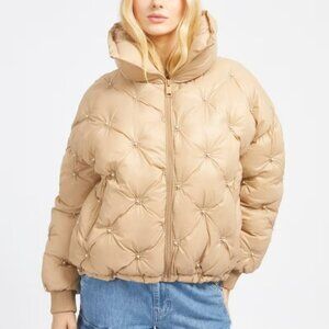 GUESS® Women’s Oversized Tan  Pearls Puffer Jacket Size L